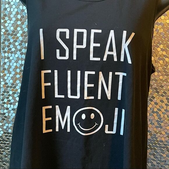 Charming Charlie I Speak Fluent Emoji Tank Top Black With White Lettering XL - Picture 3 of 12